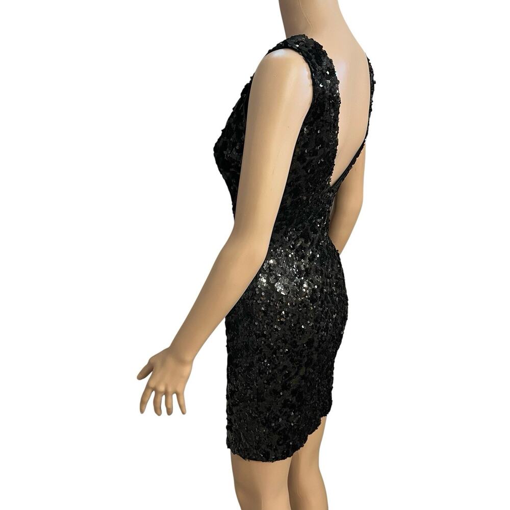 Dress The Population Sequin Mini Dress Small Sheath Bodycon Black Cocktail Party - Picture 4 of 8